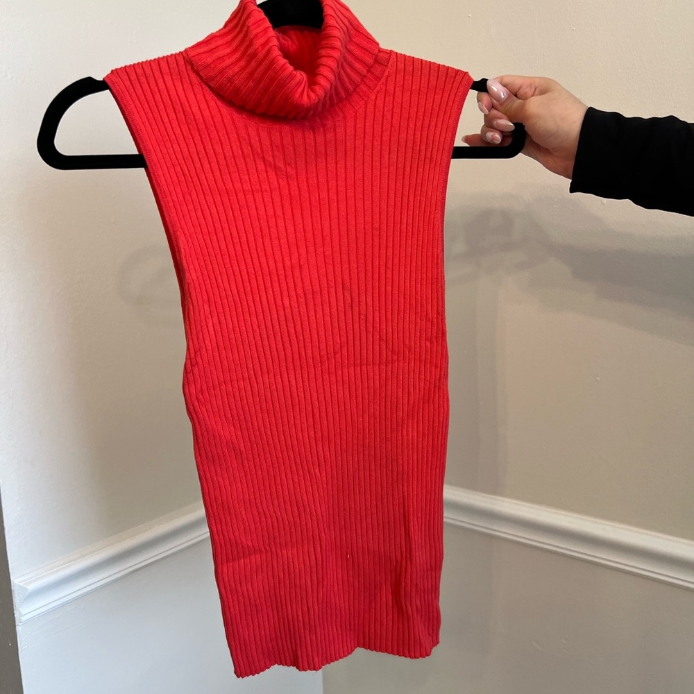 Red Sleeveless Turtleneck Sweater